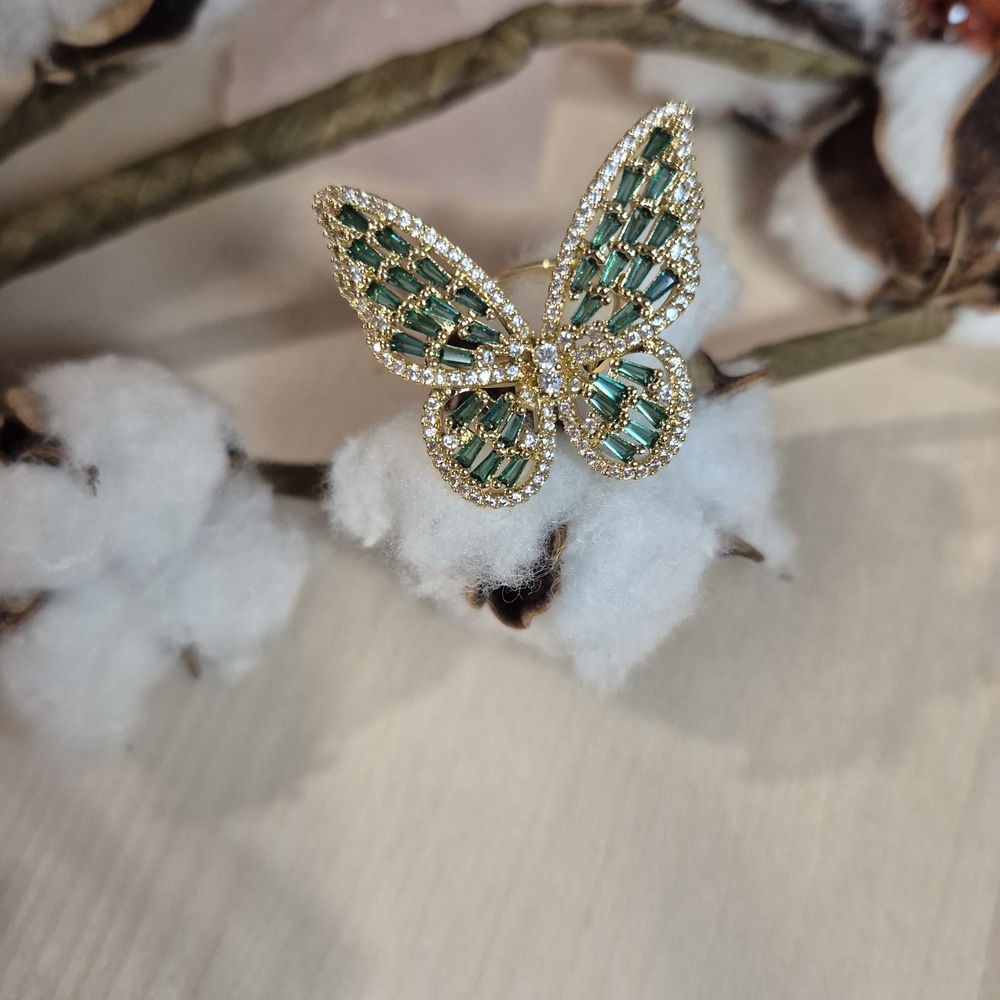 🦋🦋NEW🦋🦋 BEAUTIFUL!! Gold Plated Over Copper CZ Butterfly Adjustable Ring - Picture 3 of 12